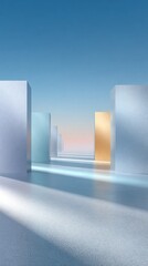 Fototapete - Abstract Geometric Composition with Metallic Cubes and Etched Lines