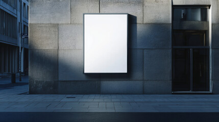 Aufkleber - completely white empty vertical format A3 poster on a wall in a city. dark grey atmosphere. 3D Illustration.