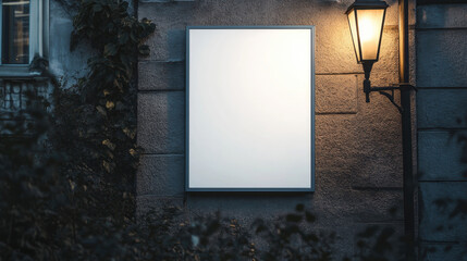 Aufkleber - completely white empty vertical format A3 poster on a wall in a city. dark grey atmosphere. 3D Illustration.
