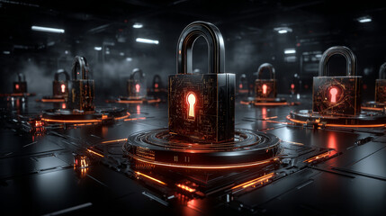 Poster - Business people show business information protection, concept of protection of security systems.
