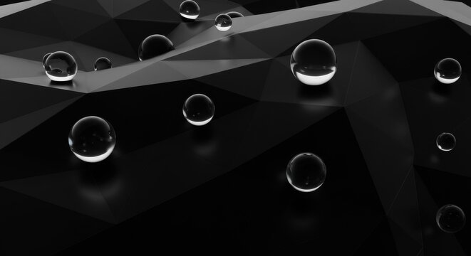 Abstract Black Geometric Background with Spheres Low Poly 3d Render