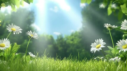 Poster - Sunlit Daisies: A picturesque display of daisies in a sun-drenched meadow, their delicate petals kissed by sunlight. the perfect image for spring.