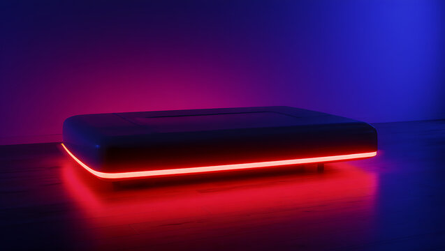Modern illuminated coffee table in a dark room