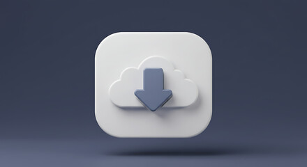 Cloud Download Icon 3D Render of a Modern App Button