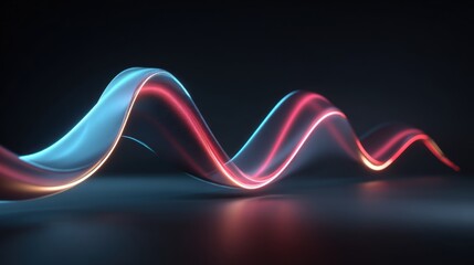 Poster - Vibrant light waves in shades of blue, red, and orange flow gracefully across a dark background, producing a captivating visual display. The smooth curves enhance the dramatic contrast.