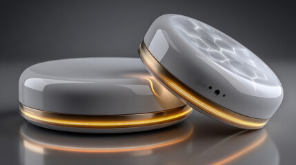 Poster - White round web buttons. Soft glowing circular UI elements in modern neomorphism style. Abstract 3D buttons with subtle shadows and light effects. Minimalist vectors for apps, digital interfaces.