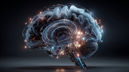 Poster - Brain development business ideas, business people show creative ideas to modernize the work processes of the brain with a cog in driving.
