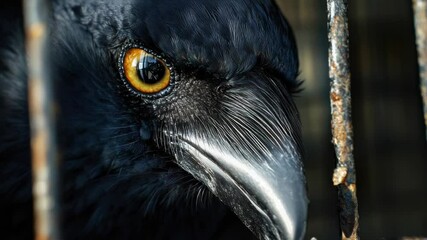 Poster - Close-up shot of a black bird with bright yellow eye