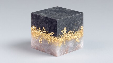 Fototapete - Black and Gray Cube with Gold Glitter Texture