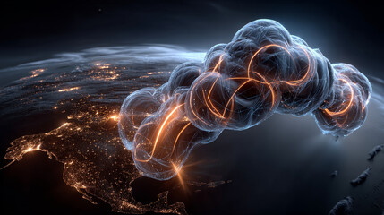 Poster - cloud technology concept Global network of metaverse systems exchange of information global business Megatrends on the Internet for Telecommunication
