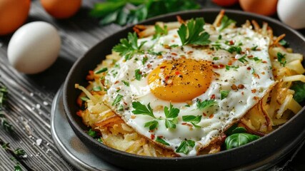 Poster - A single fried egg on top of a frying pan, ready to be served