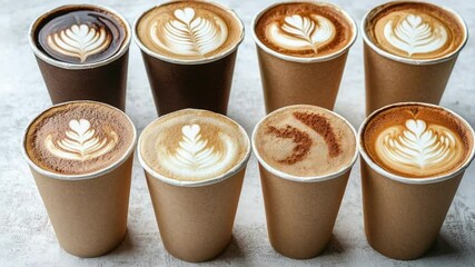 Aufkleber - A collection of coffee cups placed on a table, perfect for an office break or morning routine