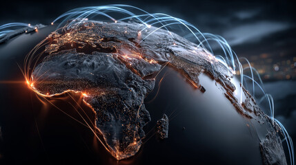 Poster - cloud technology concept Global network of metaverse systems exchange of information global business Megatrends on the Internet for Telecommunication	