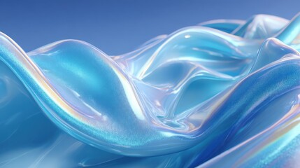 Poster - Glossy blue waves ripple gently, showcasing a smooth and reflective surface. The light bounces off the folds, enhancing the fluid appearance and creating a serene atmosphere.