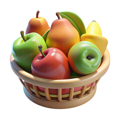 Poster - 3d realistic fruit basket with apples and pears isolated on transparent background