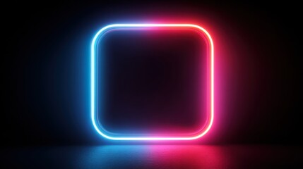 Poster - A glowing square made of blue and pink neon lights stands out against a dark background, creating a captivating and vibrant atmosphere perfect for modern art or design.