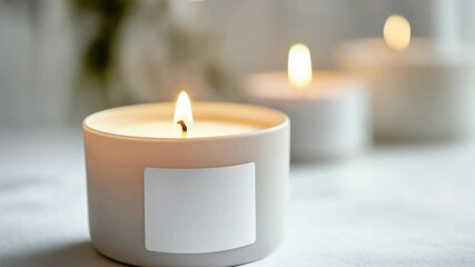 Poster - A close-up view of a lit candle on a table, ideal for use in photography, interior design, or decorative purposes