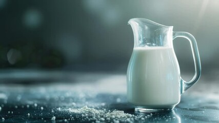 Aufkleber - A ceramic pitcher filled with milk sits on a wooden table