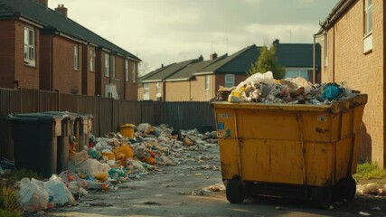 Poster - A filled dumpster on the side of a road, often used for waste disposal