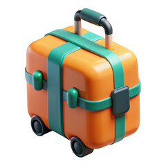 Poster - 3d cartoon suitcase with teal straps isolated on transparent background