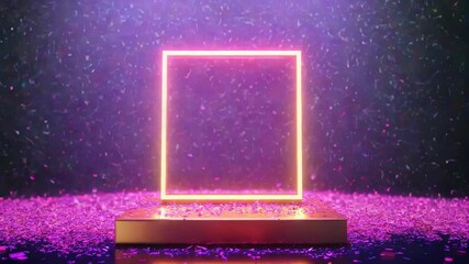 Leinwandbilder - A vibrant neon frame surrounded by colorful confetti, ideal for party or celebration scenes