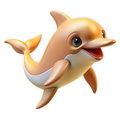 Poster - 3d adorable orange dolphin cartoon character isolated on transparent background