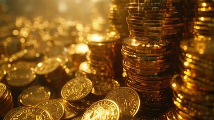 Poster - A pile of gold coins stacked on top of each other, great for financial or treasure-related concepts