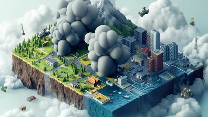 Poster - Aerial view of a city built on an island, with multiple buildings and structures