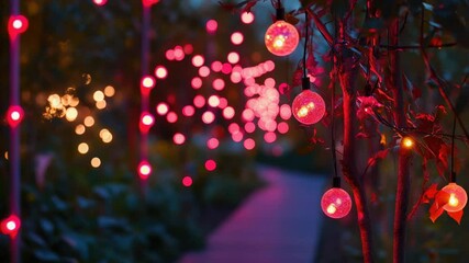 Poster - A pathway lined with many red lights
