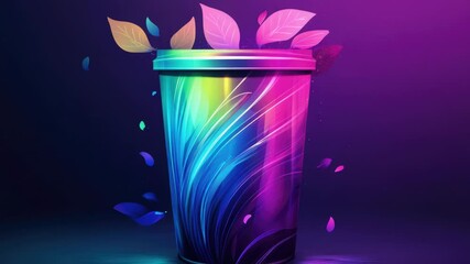 Poster - A vibrant cup with green leaves emerging from the rim, perfect for fall or nature-themed designs