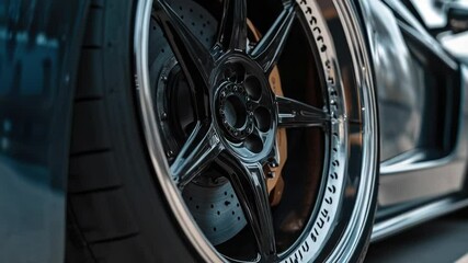 Poster - A close-up view of a car tire on a city street