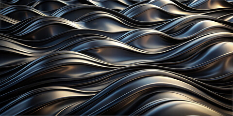 Poster - Layers of glossy black material undulate in a dynamic formation, creating a visually captivating texture that evokes motion and depth