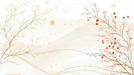 Poster - Snowy forest scene with trees and snowflakes