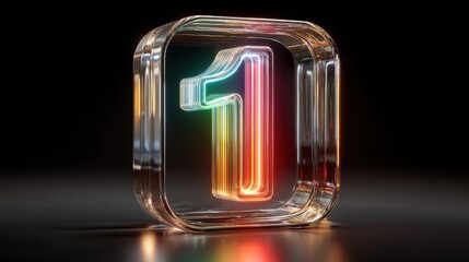 Fototapete - The vibrant number one is showcased in a crystal-like structure, surrounded by a sleek dark background. Colorful light effects radiate from the number, creating a modern and artistic design.