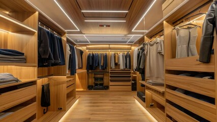 Aufkleber - Wooden shelving and drawers in a walk-in closet storage space