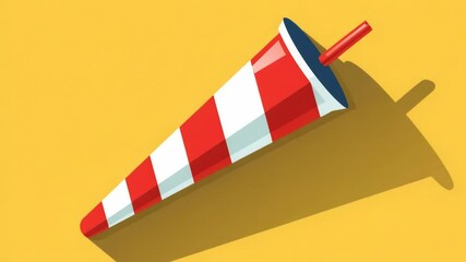 Poster - A bright red and white striped paper cone sits on a sunny yellow background