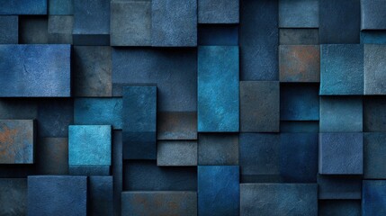 Poster - Vibrant blue and teal geometric shapes are arranged in a mosaic pattern, creating depth and texture. This abstract design emphasizes the interplay of light and shadow on various surfaces.