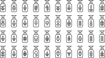 Poster - Black and White Line Art Bottles with Botanical Symbols