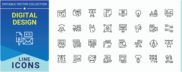 Aufkleber - Digital Design icon collection. Contains such icons as art, designer, creative, illustration, design, tool and more. Graphic Design icon collection. Minimalist icons pack. Art and illustration.