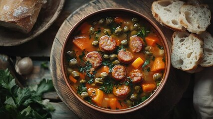Poster - Hearty soup with sausage and mixed vegetables