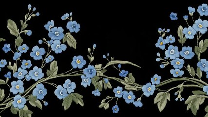 Poster - A bird perches on a tree branch adorned with blue flowers