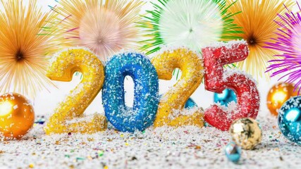 Poster - Colorful New Year decoration with confetti and balloons