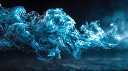 Poster - Wisps of soft blue smoke flow and dance in the dimly lit setting, creating a mesmerizing display of movement and elegance, evoking a sense of calm.