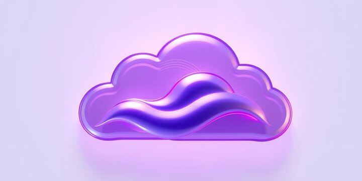 A glossy purple cloud with a wavy design inside, set against a soft purple and white background