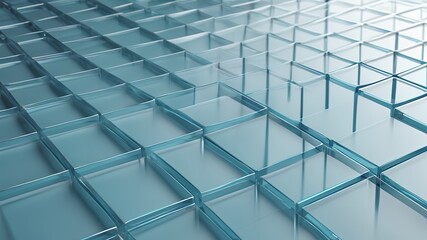 Poster - A close up view of a grid of translucent light blue squares creating an abstract pattern