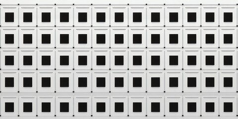 Poster - Array of white square frames with black square inserts arranged in a grid pattern on white wall