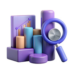 Poster - 3d data analysis render with magnifying glass isolated on transparent background