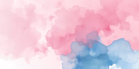 Poster - Abstract watercolor painting featuring blended shades of pink and blue with a soft white background