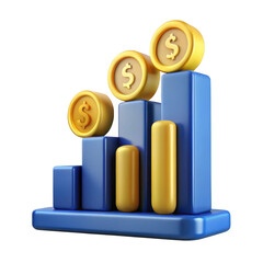 Poster - 3d rising financial growth chart with gold coins isolated on transparent background