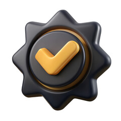 Poster - 3d realistic black and gold check mark gear icon isolated on transparent background